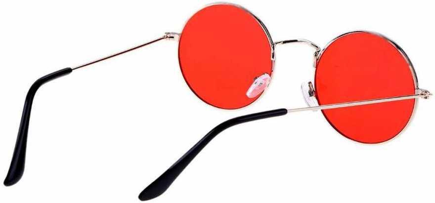 Unisex Red Silver Round Sunglass